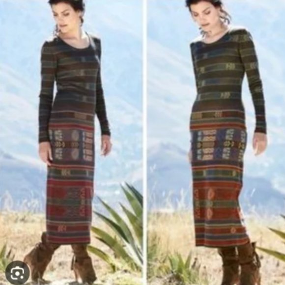 Peruvian Connection Dresses & Skirts - Peruvian Connection Aztec Madagascar Striped Midi Dress Size Medium